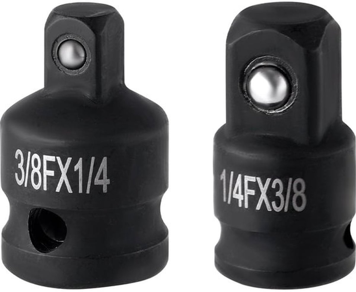 2-delige slagdopadapterset, 1/4"F naar 3/8"M adapter en 3/8"F naar 1/4"M reductie-aandrijfconverters voor slagsleutels, boormachines, handgereedschap, elektrisch en pneumatisch gereedschap
