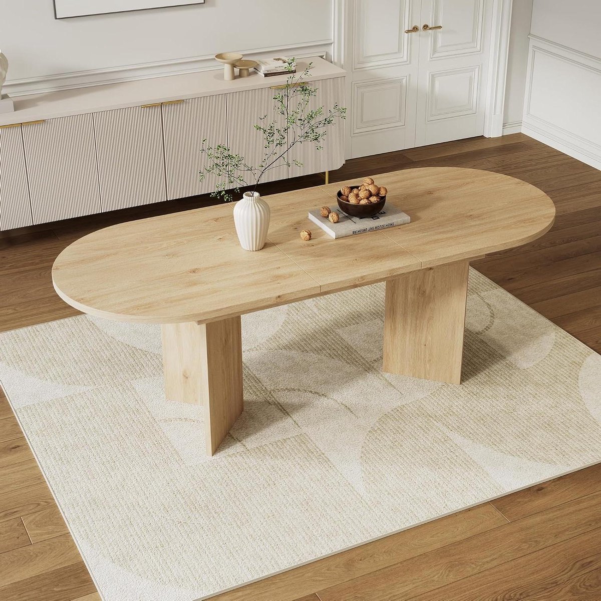 Uittrekbare Eettafel - Vergrootbare Tafel - Gezellig Tafelen - Afgeronde Hoeken - 120 tot 160 cm - Eikenkleur