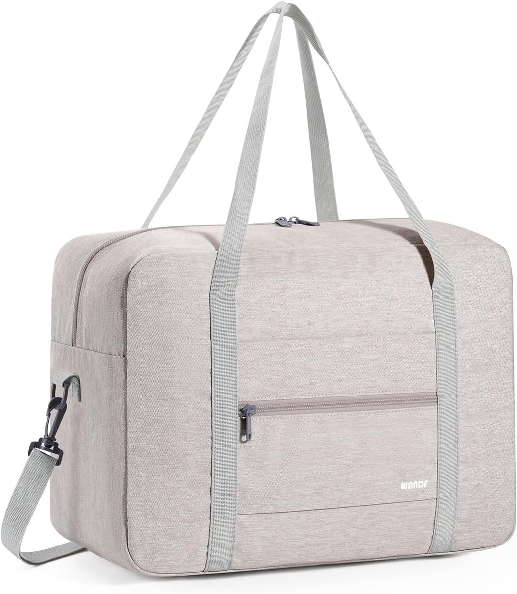 SnelShoppen - Opvouwbare Handbagage 40x30x20 cm voor Vliegtuig - Sporttas Weekendtas in Denim Beige 24L met Schouderband voor Mannen en Vrouwen
