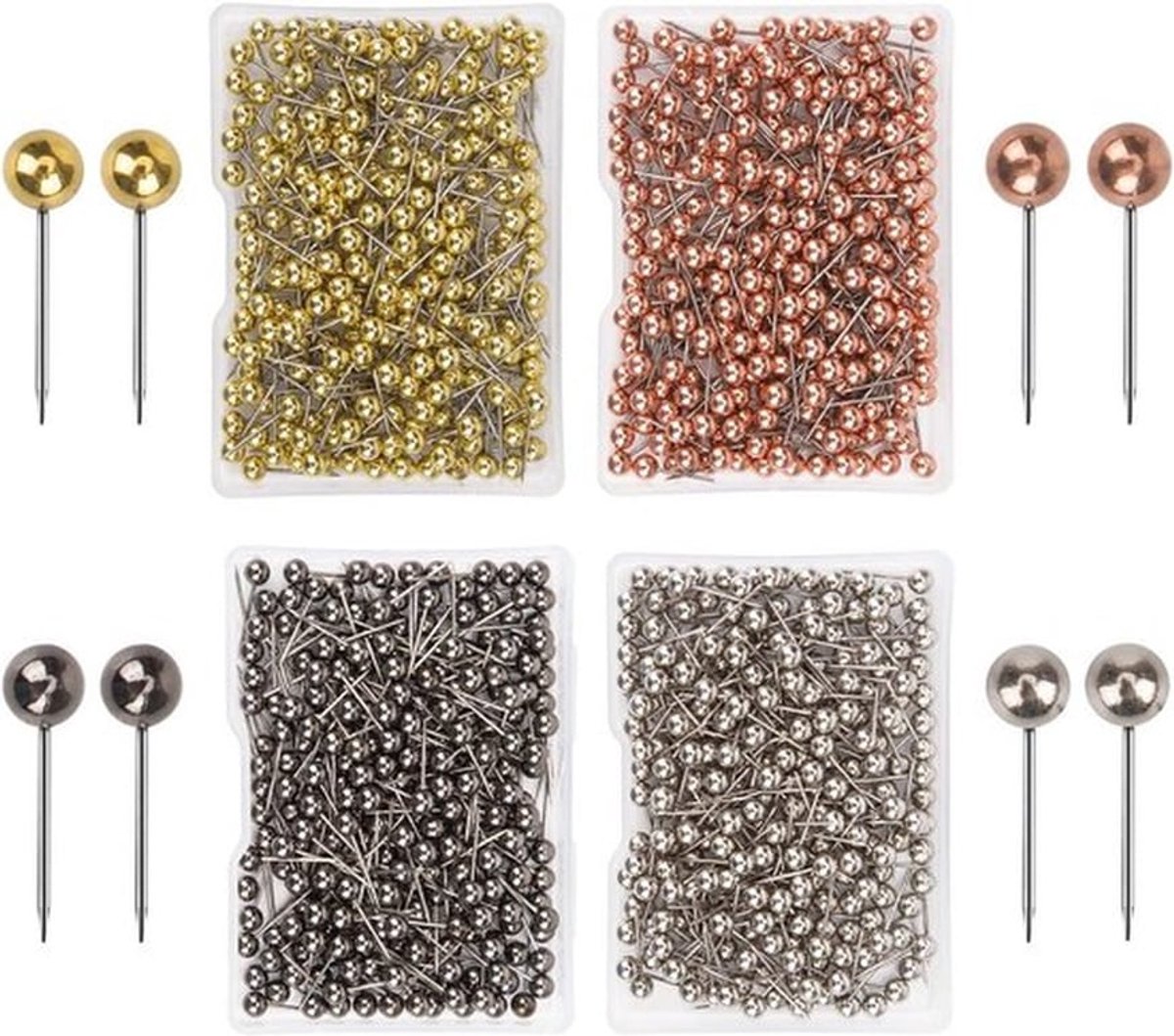 1000 stuks punaises voor kurkbord en fotoborden - Ronde metalen kop pushpins in felle kleuren