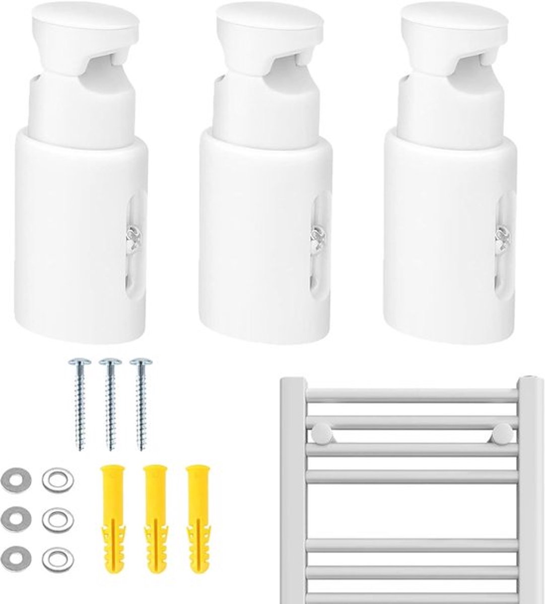 3 stuks radiatorhouders - Verstelbare houder voor badkamerradiatoren - Wandmontage - radiatorconsole - Bevestiging voor rechte of gebogen badkamerradiatoren