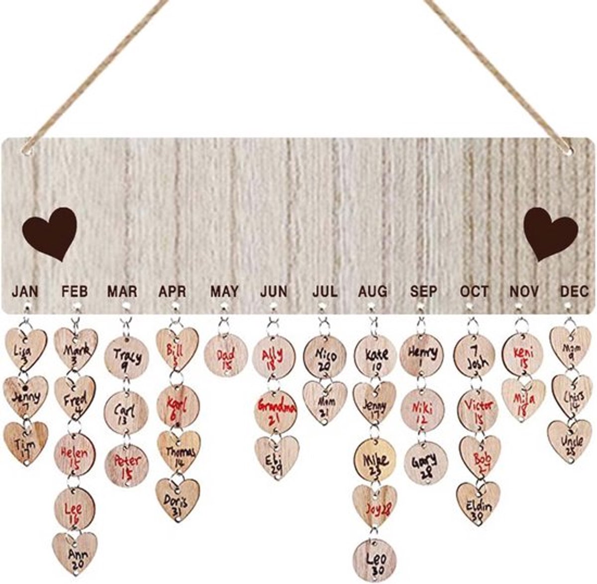 Houten verjaardagskalender met 100 kleine schijven - Wanddecoratie en herinneringen voor elke gelegenheid