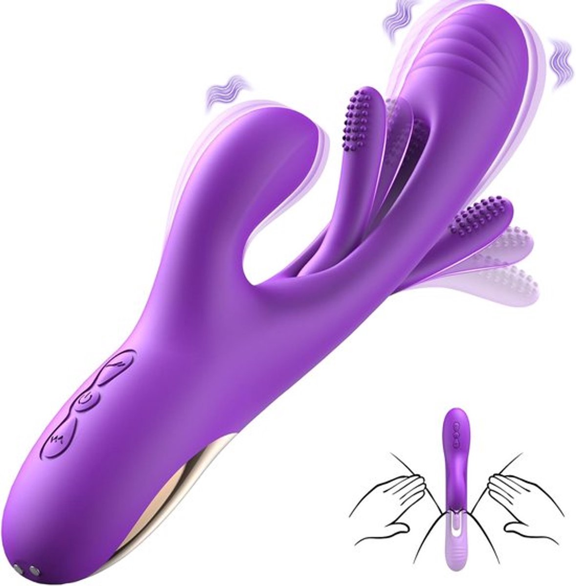 Vibrator Dildo Seksspeeltje - Vrouwelijke G-spot Vibrator Massageapparaat, Stimuleert de Clitoris en Tepels, 3-in-1 Seksspeeltje met 14 Trillingen en 7 Likflappen, Producten voor Volwassenen