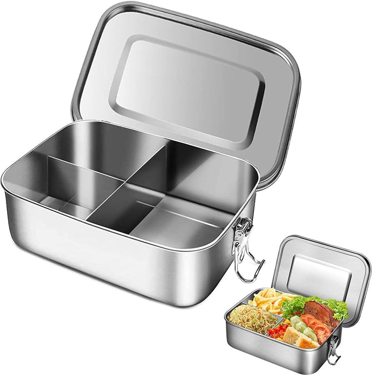 Thijox - Lekvrije Roestvrij Stalen Lunchbox Met Afdichtring, 3 Vakken, Vaatwasserbestendig, Ideaal Voor Kinderen en Volwassenen, Perfect Voor School,