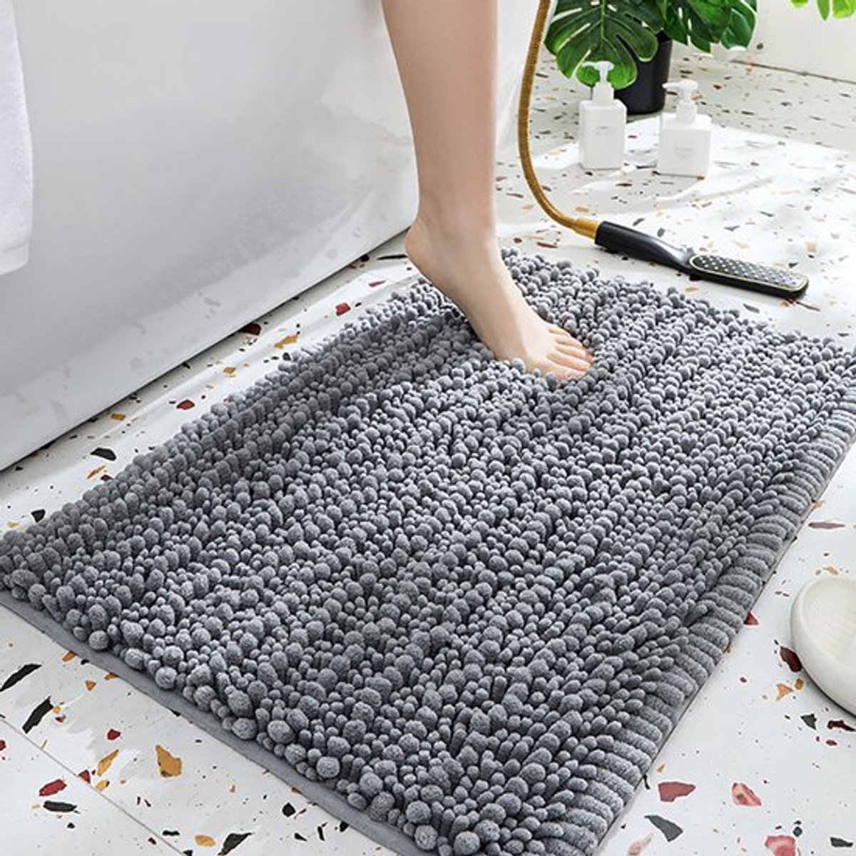 Absorberende badmat, antislip, machinewasbaar badmat (grijs)
