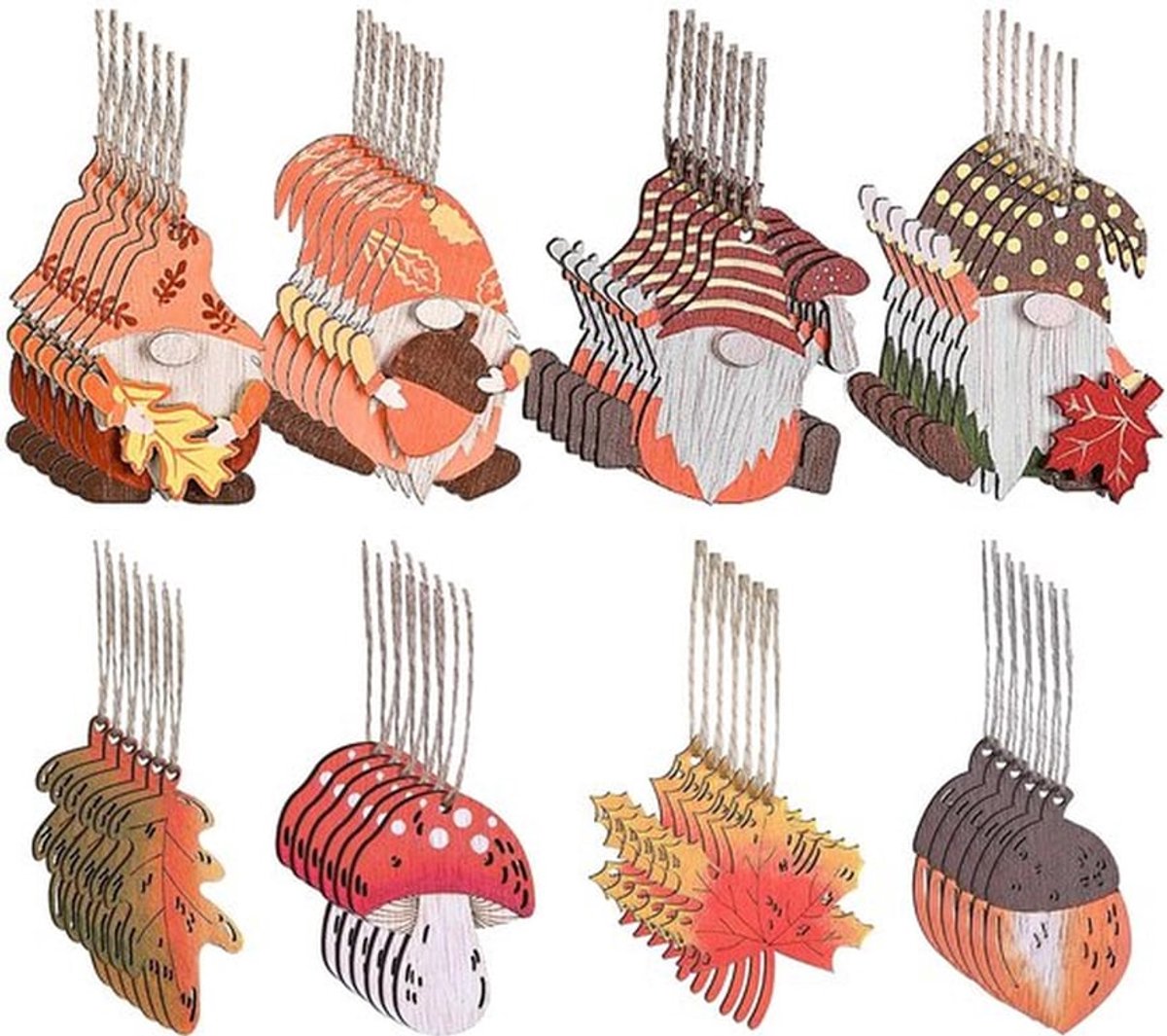 Herfstdecoratie van hout, 48 stuks houten hangers, herfstdecoratie, herfstdecoratie om op te hangen, decoratieve houten hanger, hanger voor herfstfeest