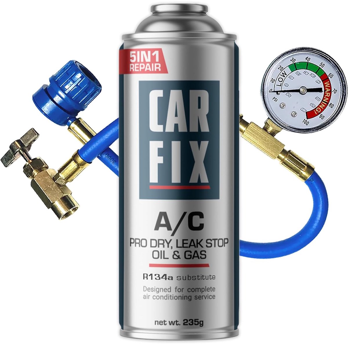 Thijox - Vervangend Koelmiddel R134A voor Auto-Airco's - 1 Bus 5in1 met Slang en Manometer - 235g Koelvloeistof voor Efficiënte Koeling
