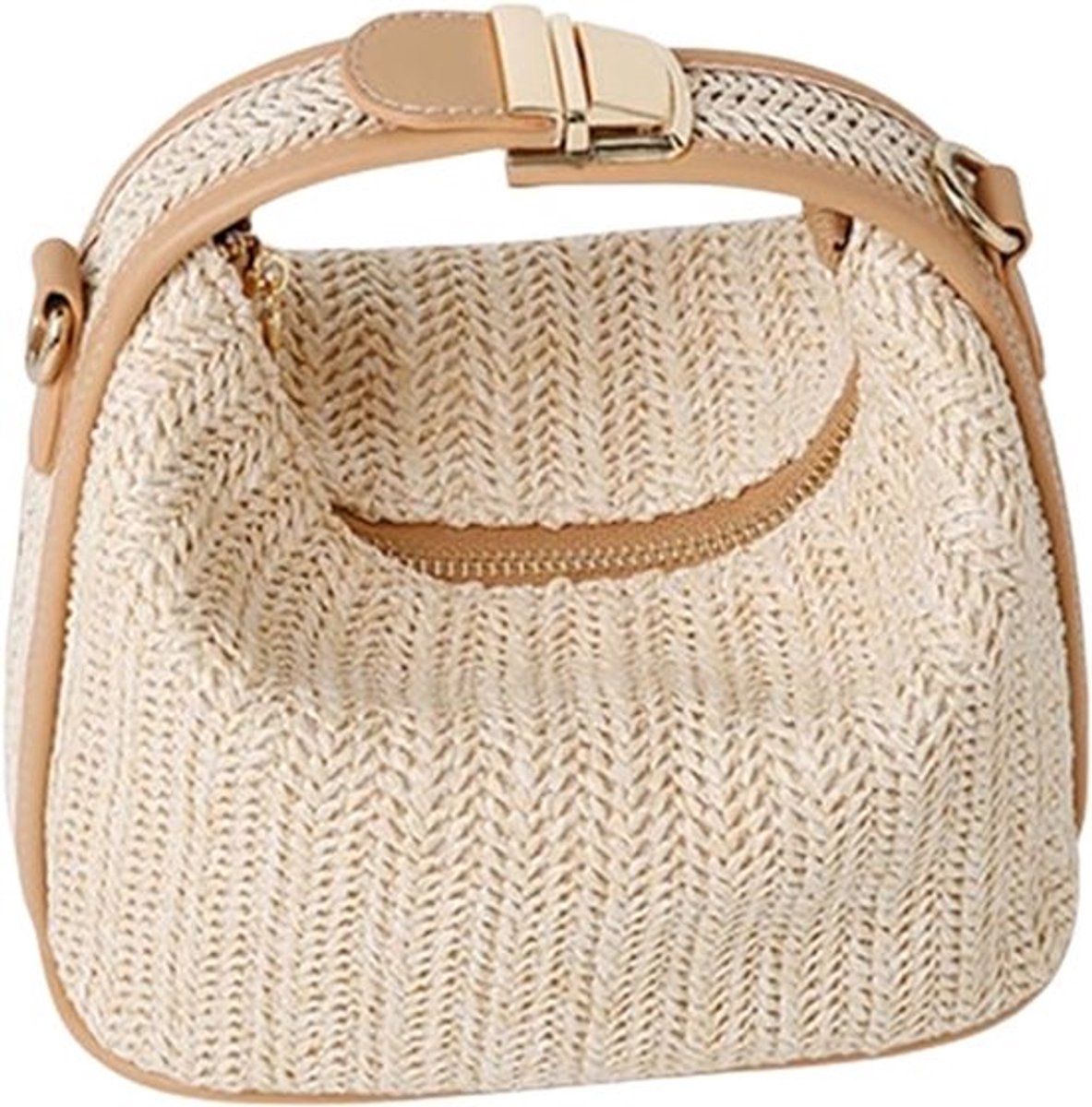 Tassen - Schoudertassen - Handtassen - Dames rieten crossbodytassen - Geweven handtassen met handvatten - Emmertassen, geschikt voor dagelijkse uitstapjes, winkelen en reizen, beige.