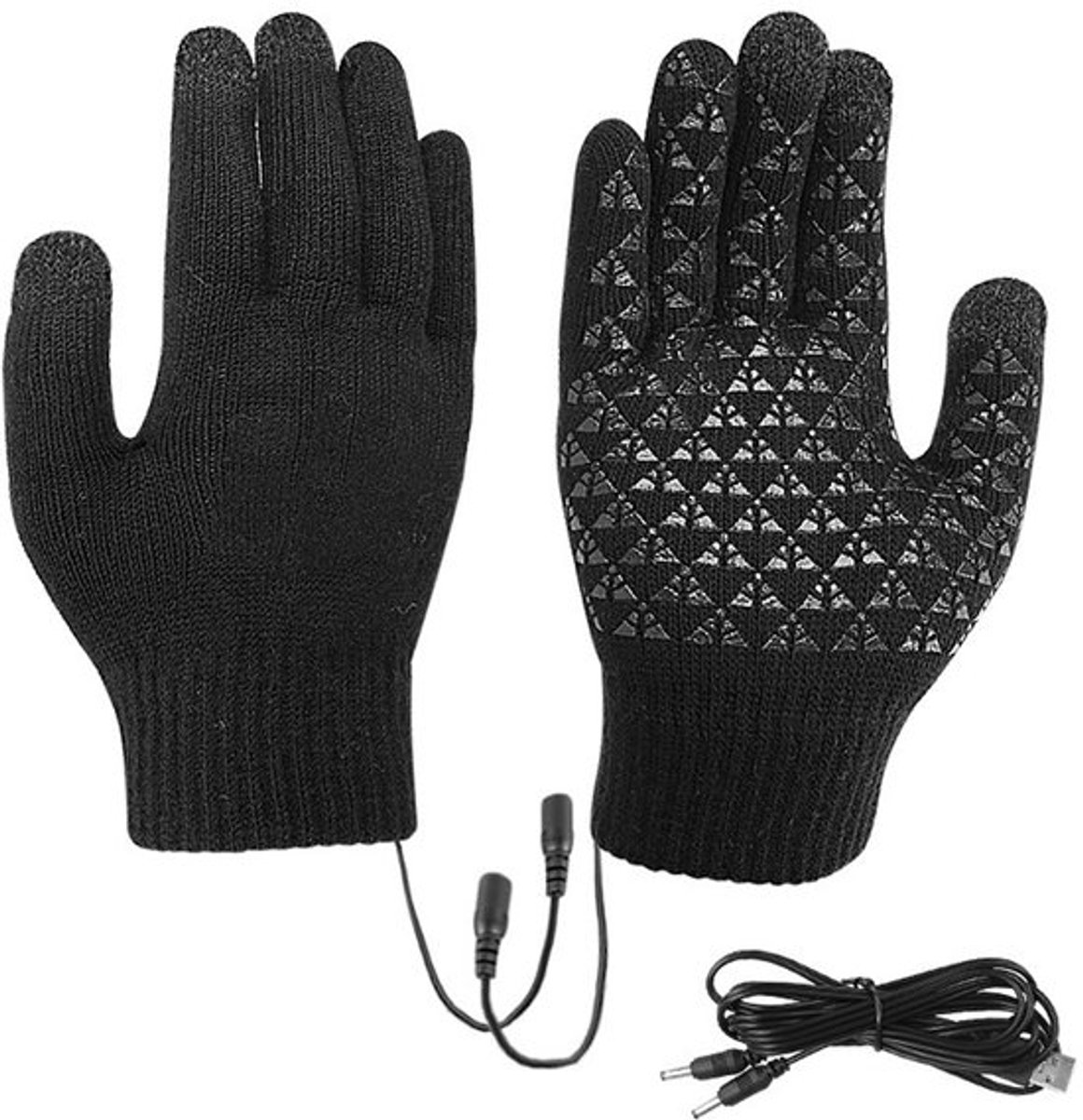 USB Winter Verwarmde Handschoenen Wanten Handwasbare Gebreide Touchscreen Laptop Handschoenen Zwart