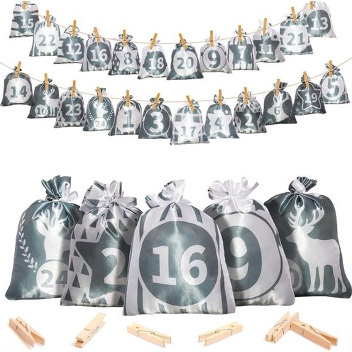 Kerst Adventskalender Tas Aftelkalender Jute Cadeauzak Kinder Snoep Hangzak Kerstdecoratie Tas-Serie 18