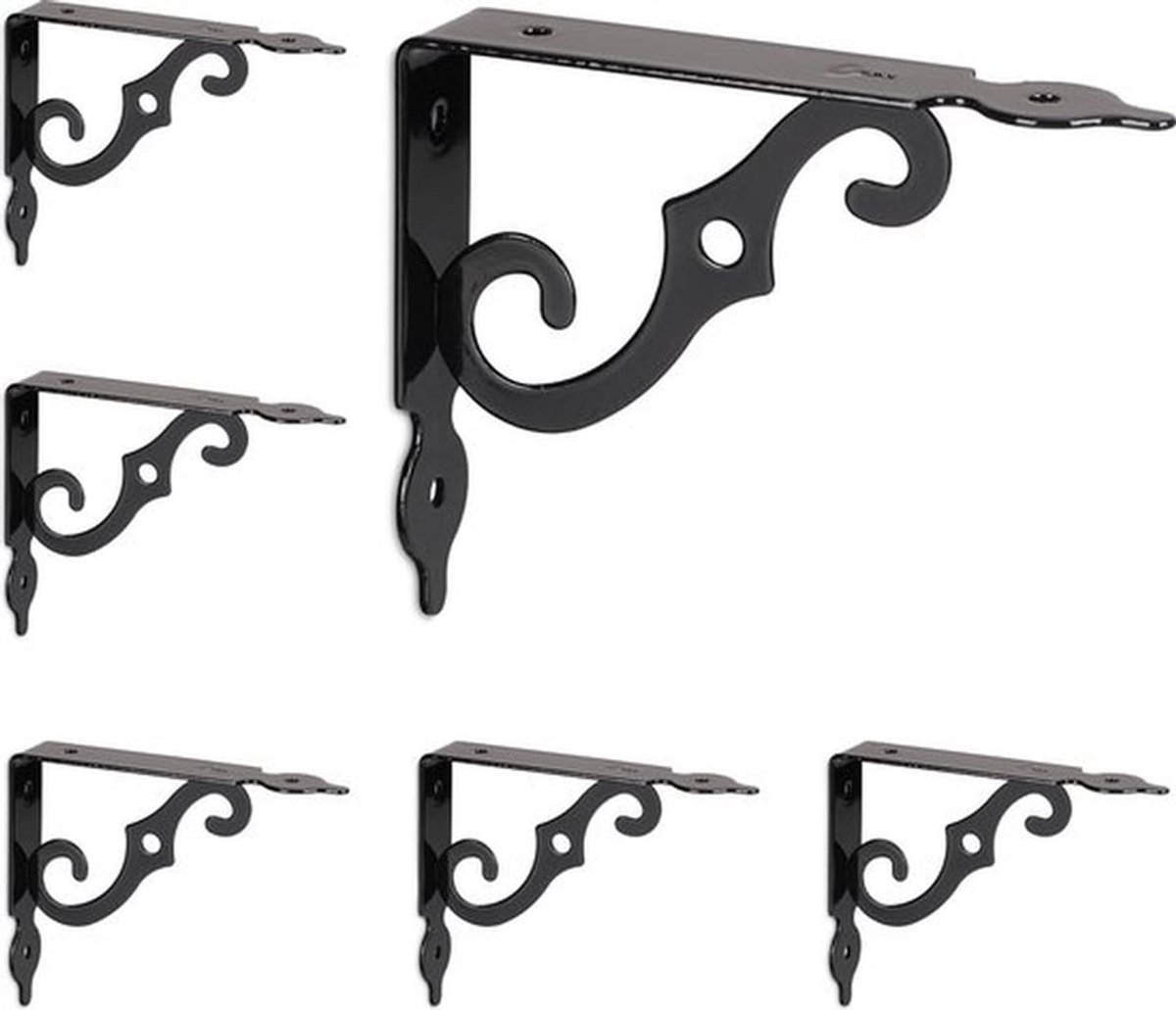 plankdrager set van 6 - metaal - 11x2,5x14 cm - zwart