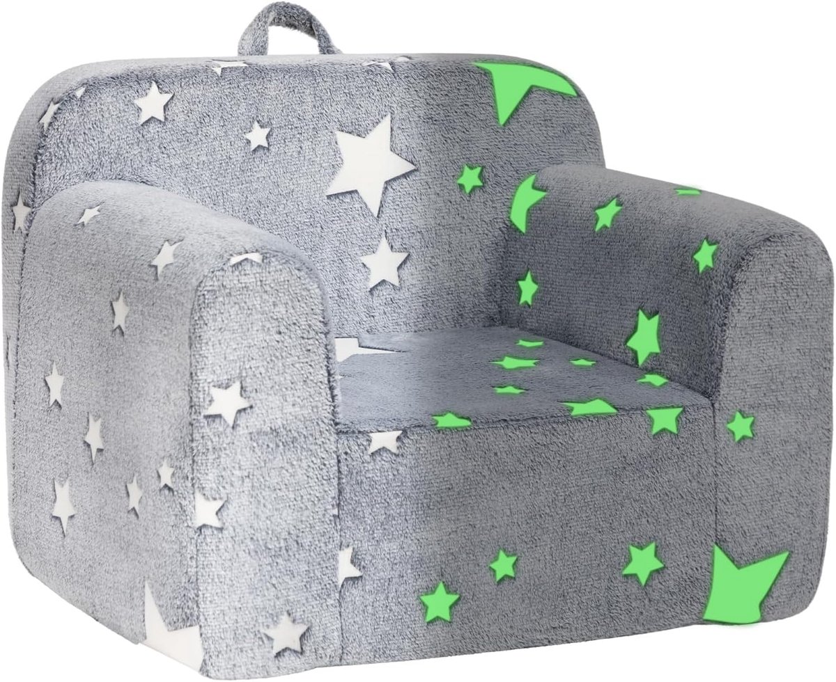 SnelShoppen - Kindersofa Ultra Zacht Cuddly Schuim Gevuld Stoel, Enkel Cuddly Flanel Lezen Bank voor Jongens en Meisjes, Grijs met Sterren