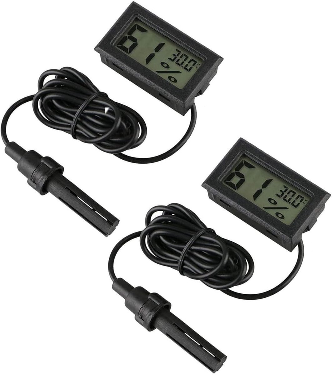 SnelShoppen - Digitale Thermometer Hygrometer Set - Nauwkeurige Mini Probe voor Reptielen, Incubators, Aquariums, Kantoor, 2 Stuks