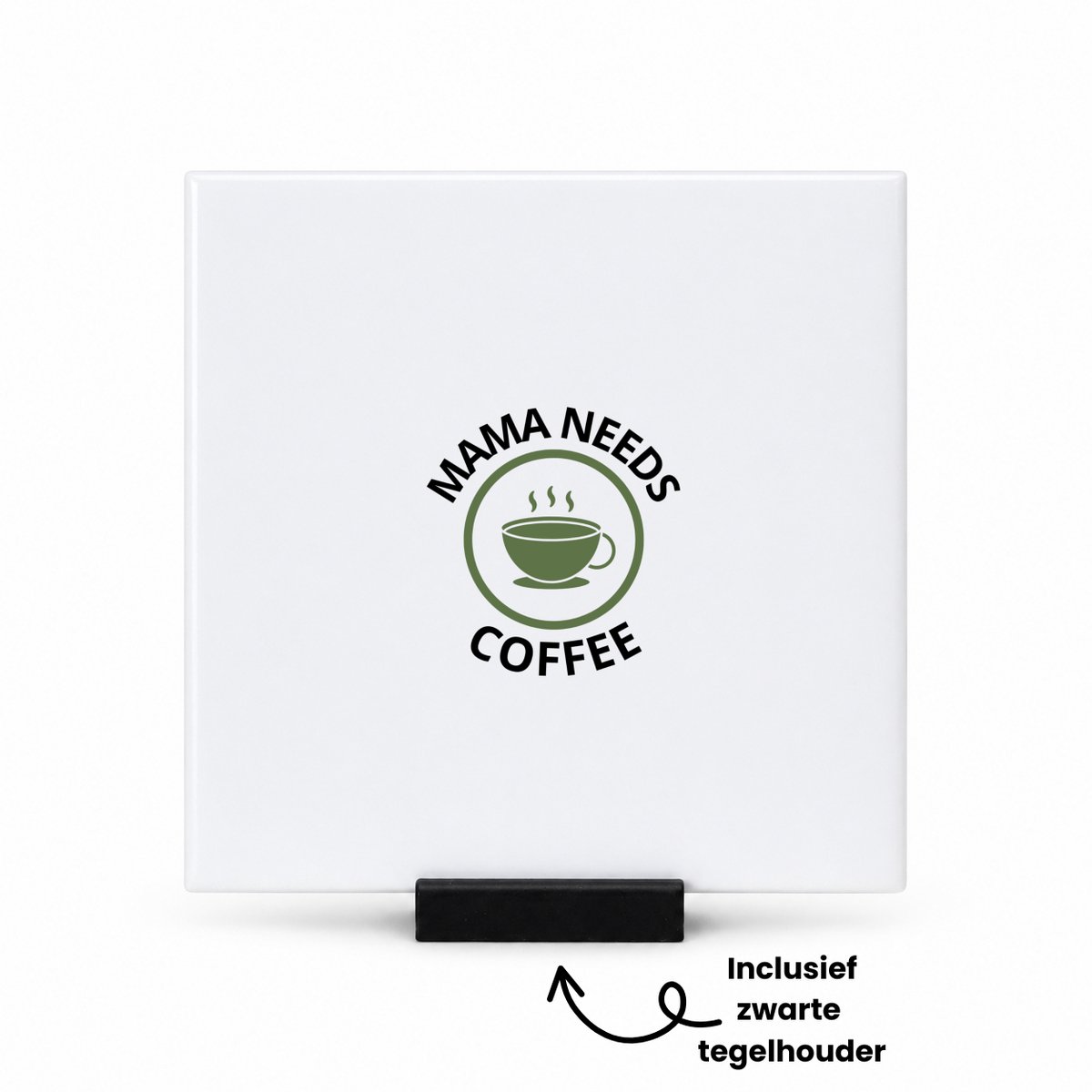 Hacebo mama needs coffee tegeltje met tegelhouder - mama die koffie nodig heeft - tegeltjes met tekst - Moeder cadeautjes - moederdag - verjaardagscadeau - verjaardag - cadeau - geschenk - kado - gift - spreuktegels - 10.8x10.8 CM Wit