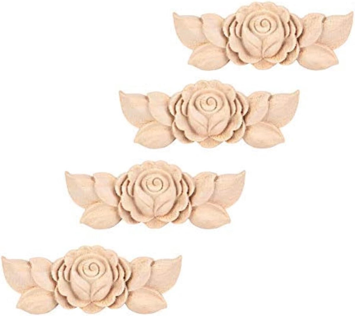 Houten Wanddecoratie - Bloemen Applicatie - Huis Verfraaien - Europees Design - 4 Stuks - Natuurlijk Hout
