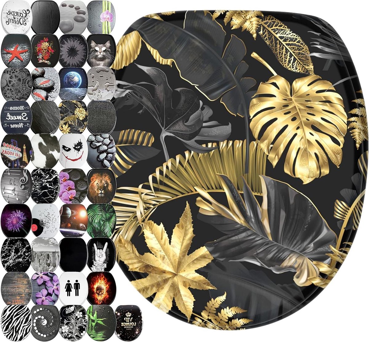 Toiletbril - WC-zitting - Badkamer Decoratie - Stabiele Houten Kwaliteit - 47 x 377 cm - Golden Leaves