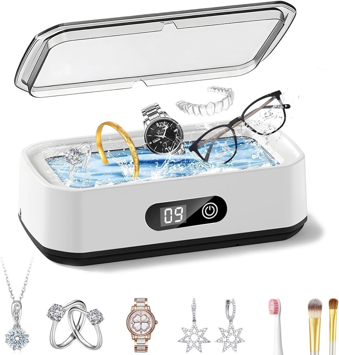 SnelShoppen - Ultrasoon Reiniger, 650 ml Brilreinigingsapparaat, 49 kHz voor Sieraden, Tandrails, Digitale Timer, RVS, Stil, Voor Thuis en Professione