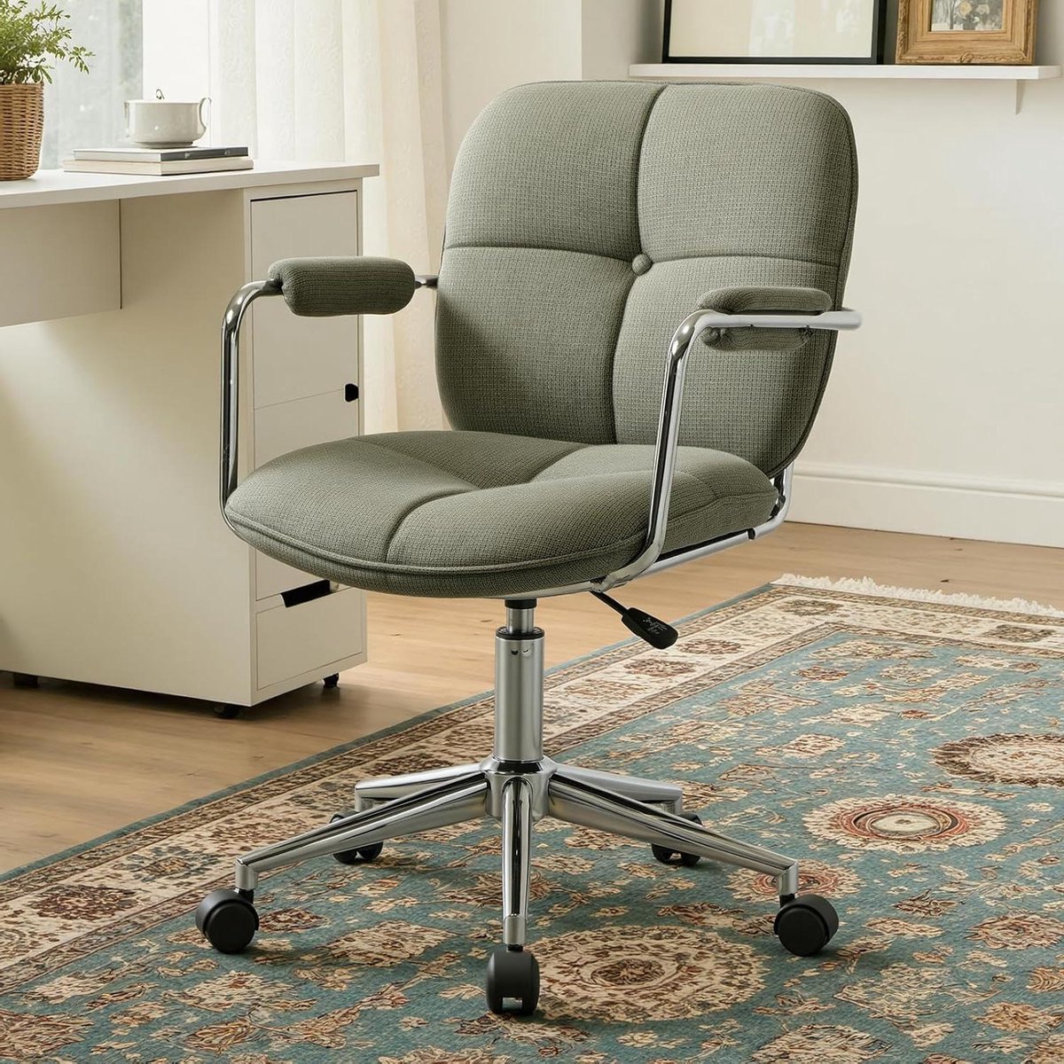 Bureaustoel Chenille - Draaistoel Verstelbaar - Comfortabel Werken - Ergonomische Ondersteuning - 60 x 60 x 92.5 cm - Groen