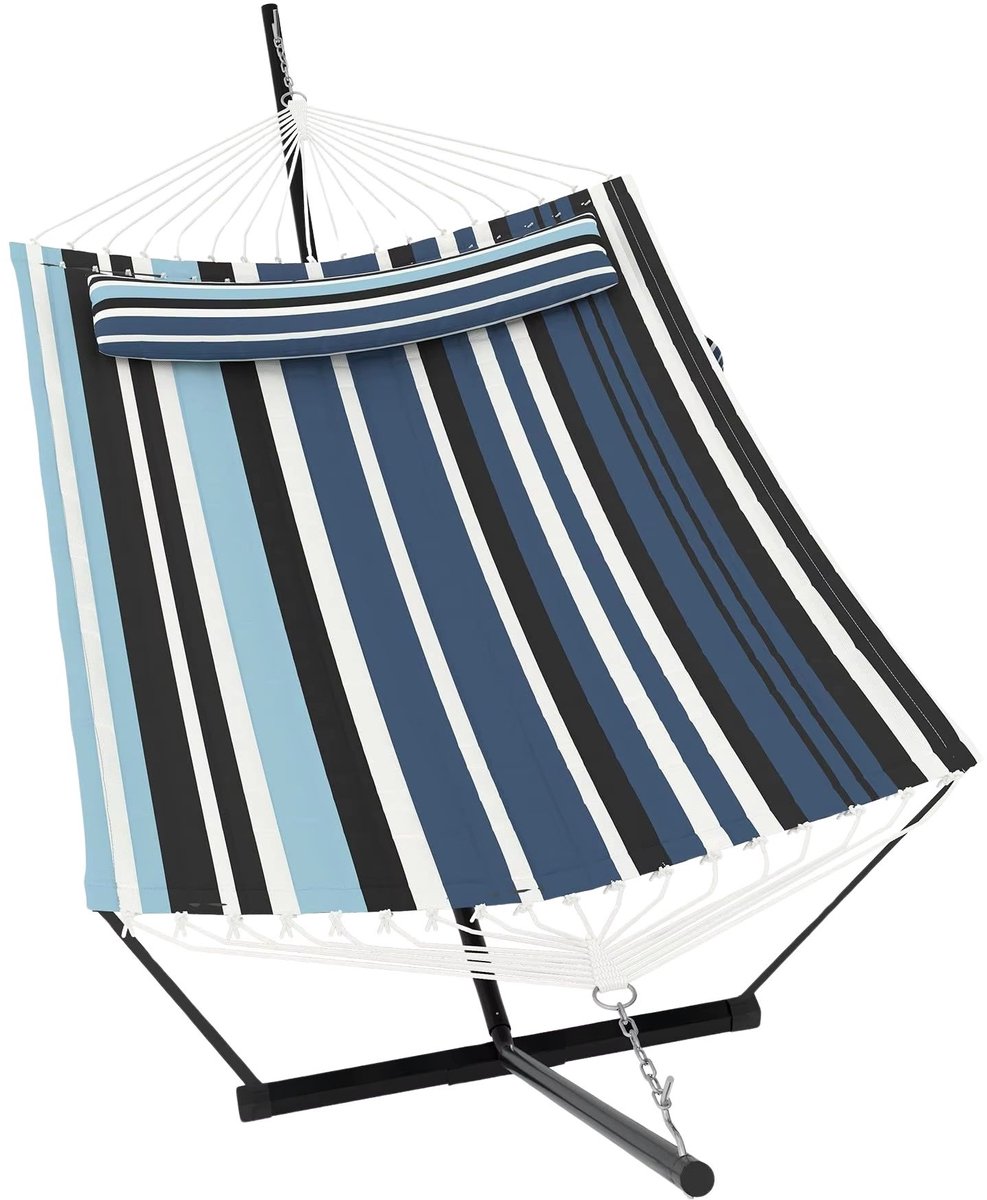 Hangmat met Standaard 366 cm - Geschikt 2 Personen met Kussen - voor tuin en strand - Koffiebruin