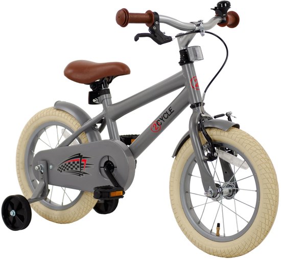 2Cycle BMX kinderfiets 14 inch (3 tot 5 jaar) voor jongens mat-grijs van 2Cycle — afbeelding 3