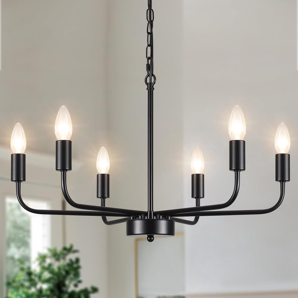 SnelShoppen - Zwart Industrieel Kroonluchter 6 Vlammen Hanglamp - Vintage Design - Hoogte Verstelbare Lamp voor Woonkamer, Keuken, Eetkamer, Slaapkame