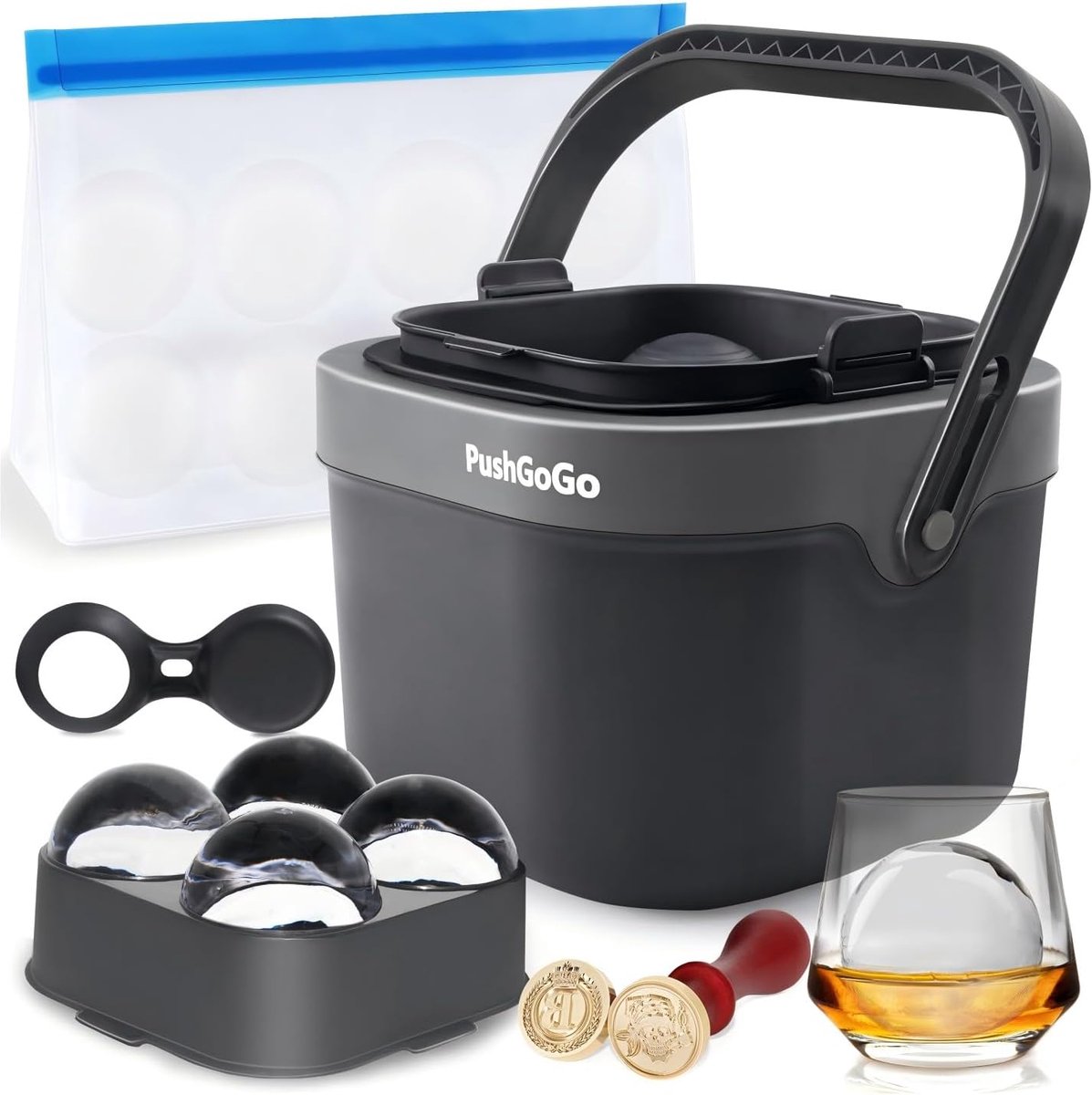 SnelShoppen - Clear Ice Ball Maker - 4 Grote 2.4 Inch Kristalheldere IJsballen voor Whisky, Cocktails en Bourbon - BPA Vrij Silicone Mallen met Opberg
