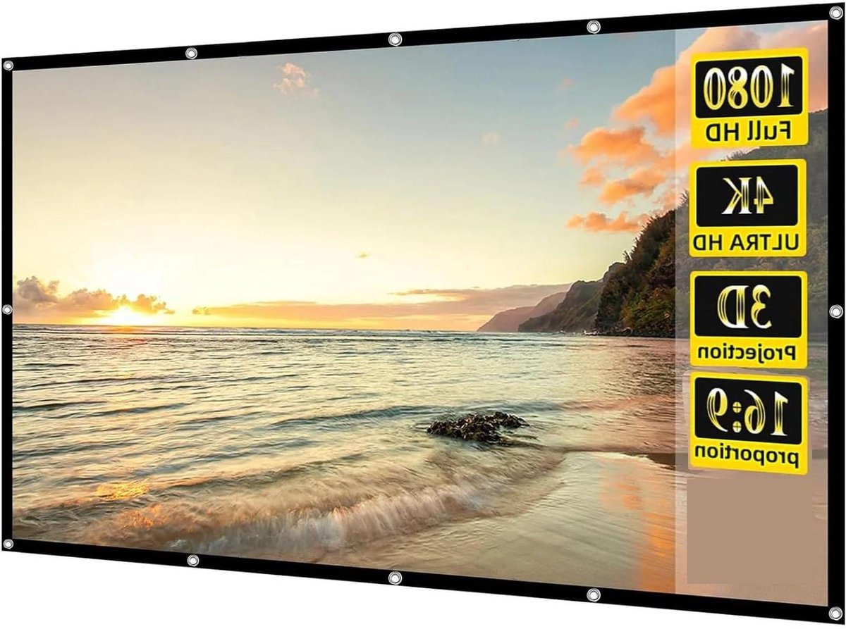 Projectiescherm - Draagbaar scherm - Thuisbioscoop creëren - Kreukvrij polyester - 80 inch - Zwart