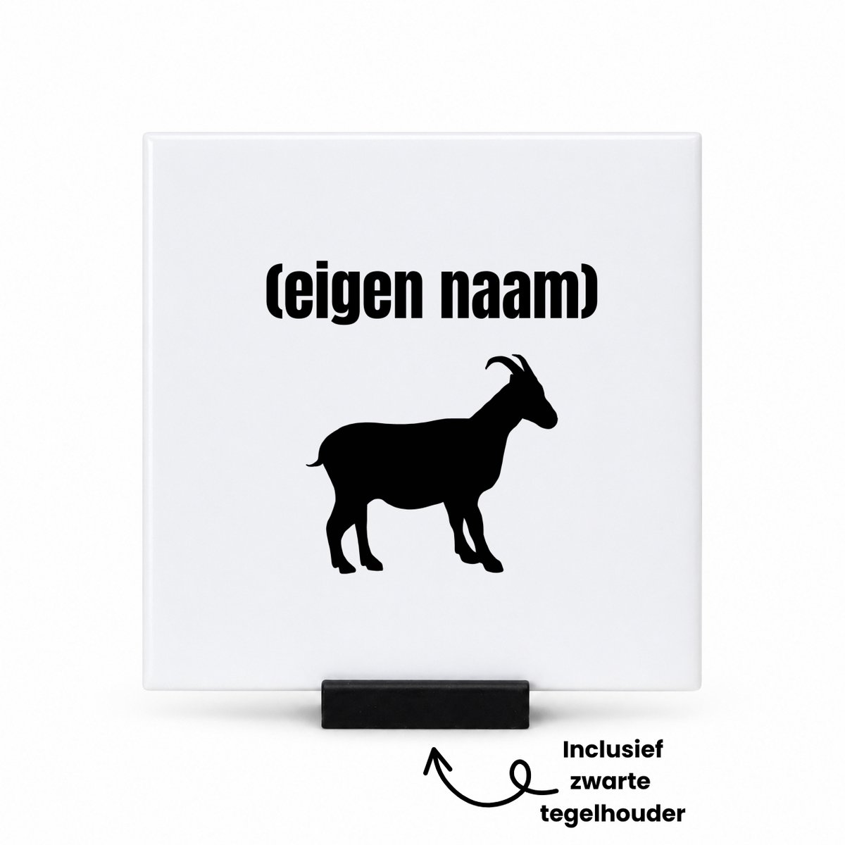 Hacebo geit met eigen naam tegeltje met tegelhouder - Geit - geiten liefhebbers - tegeltjes met tekst - dieren liefhebber - leuk cadeau voor iemand die houdt van geiten - cadeau - kado - spreuktegels - 10.8x10.8 CM Wit