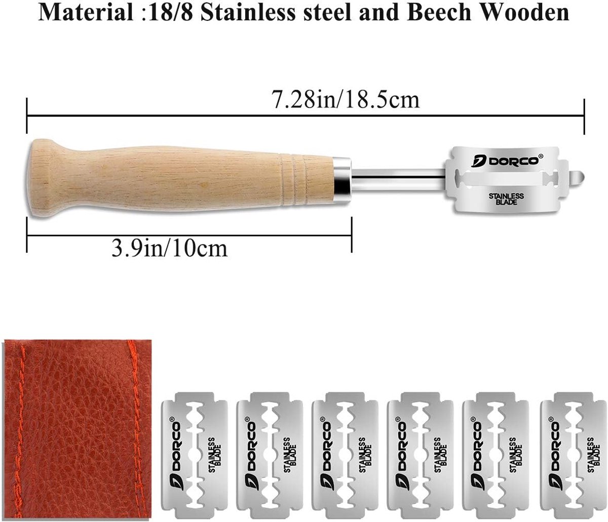 SnelShoppen - Curved Bread Knife met 5 Razor Blades - Baguettemes en Bakery Knife voor Perfect Snijden van Brood, Bollen en Baguettes - Inclusief Leer