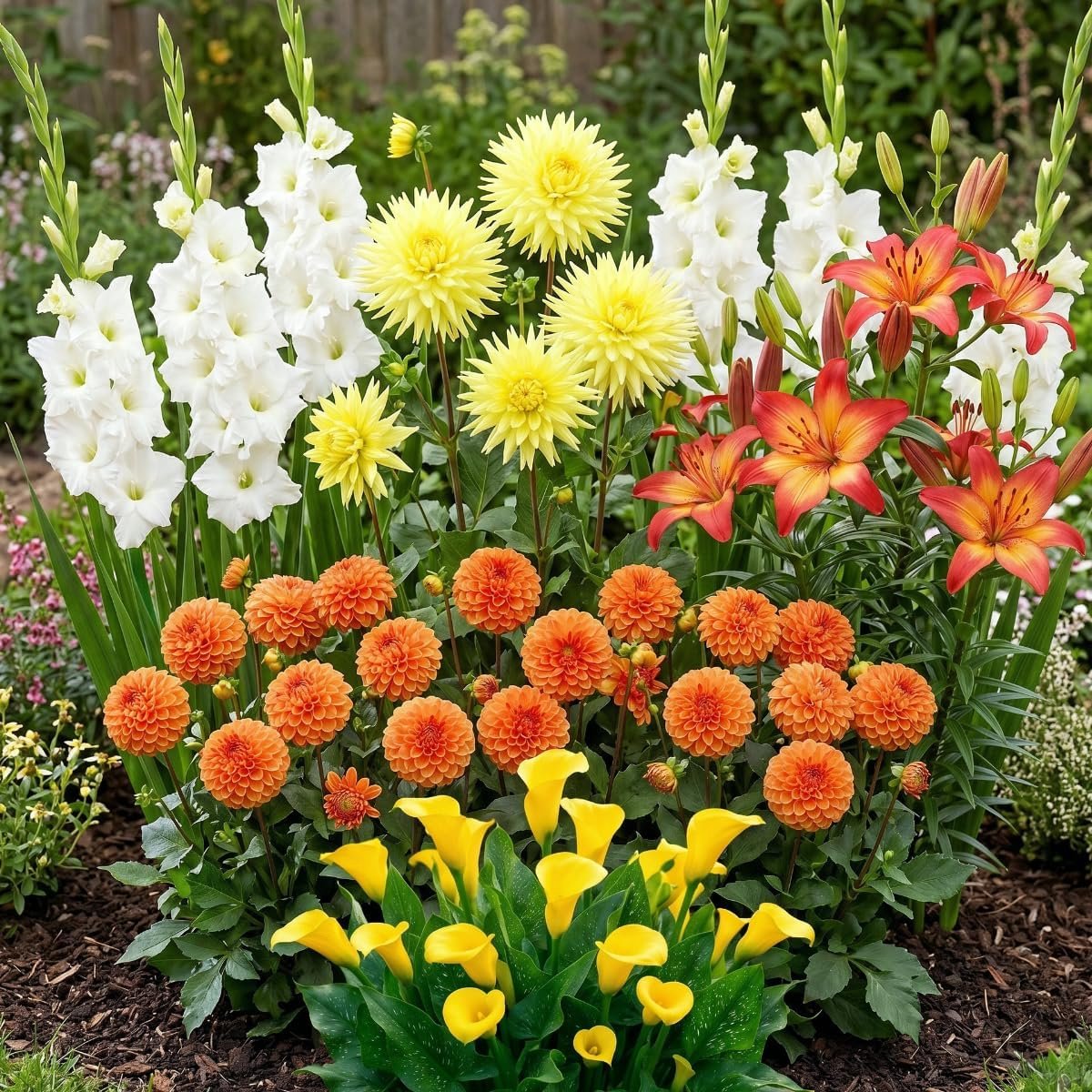 SnelShoppen - Zomerbloembollen Fire Work Collection - 25 Gladiolen, Lelies, Dahlia's en Calla - Winterharde Vaste Planten Bollenmix - Nederlandse Kwal