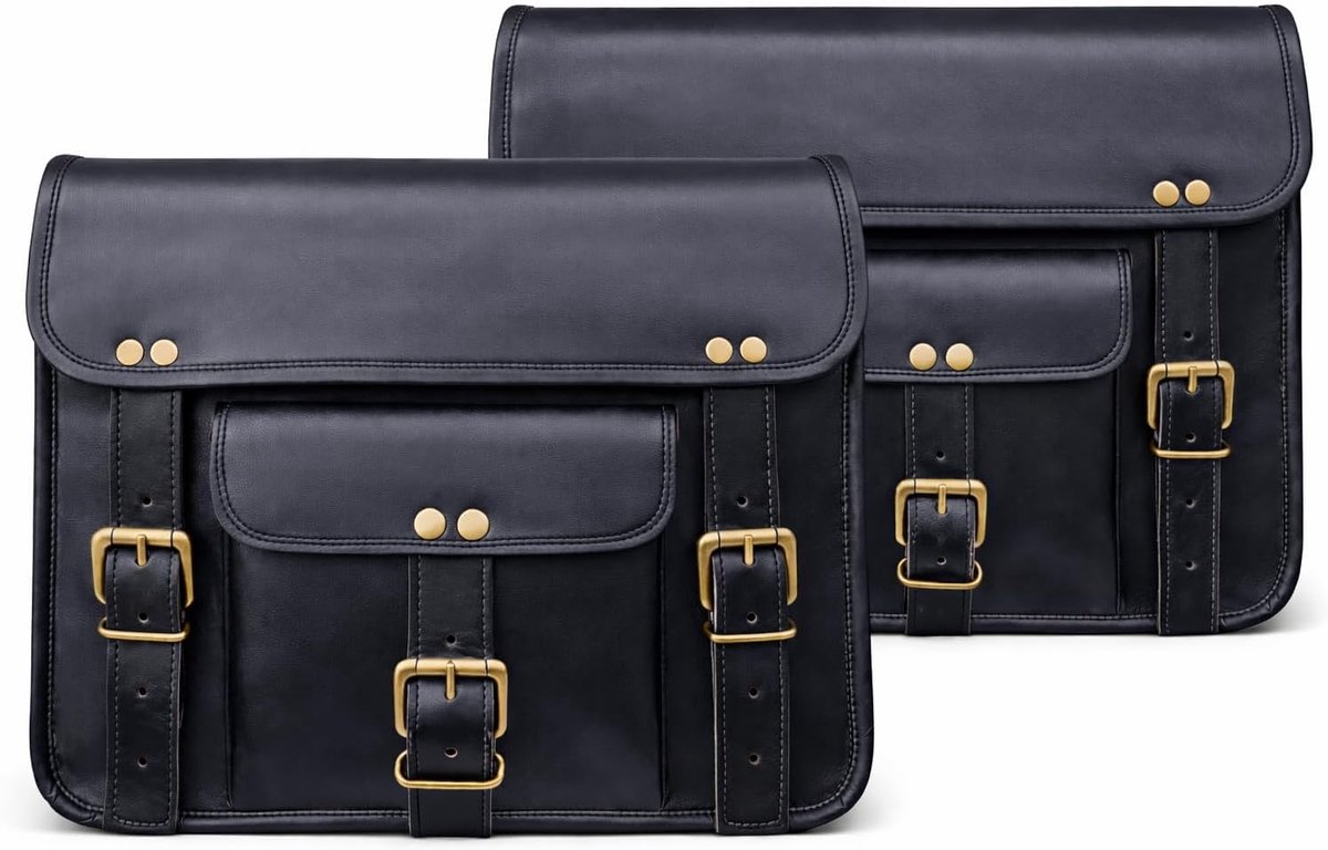 Motorcycle Saddle Bags - Leren Tas Motor - Bagage Vervoeren - Twee Vakken - 30x25x12 cm - Zwart