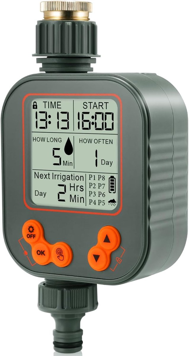 SnelShoppen - Besproeiingscomputer Irrigatietimer met Regenvertraging, Handmatige/Automatische Functie, IPX5 Waterdicht, LCD-display voor Tuinen en Ga
