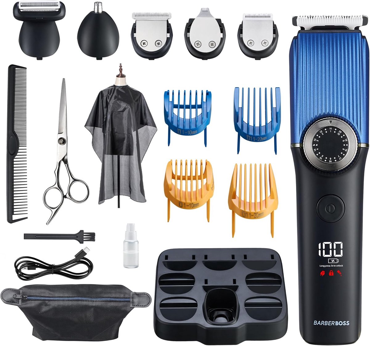 SnelShoppen - Baardtrimmer voor heren - Draadloze Tondeuse met Waterdichte Verzorgingsset, Neushaartrimmer, Opladen via Powerbank, Laptop of Auto - QR