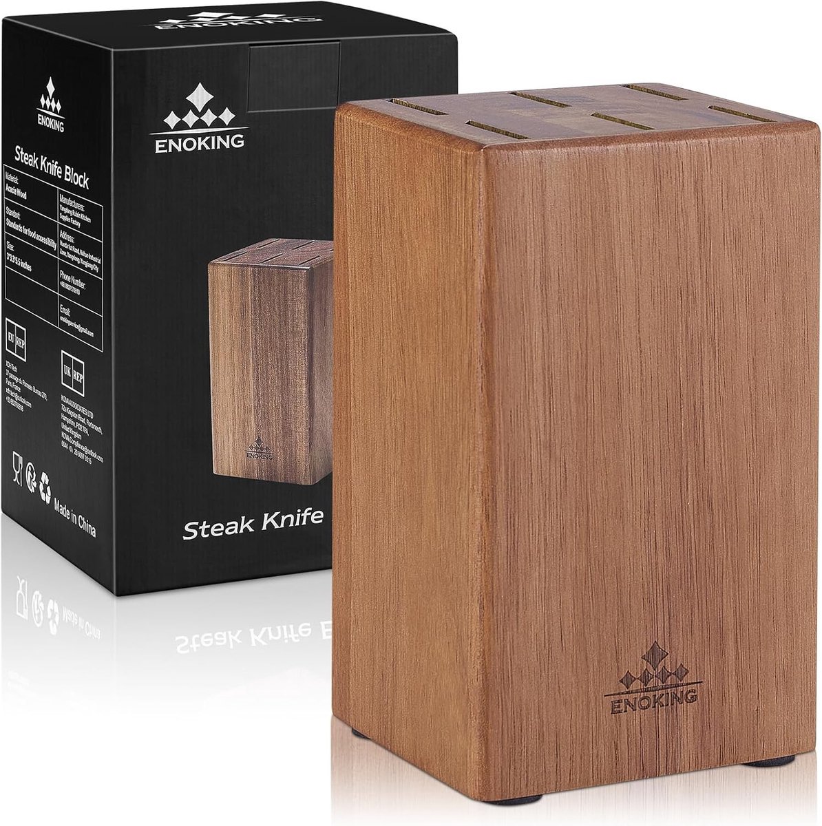 SnelShoppen - Steakmes Blok Houder Zonder Messen, Acacia Hout Opbergstandaard voor 6 Steakmessen, Ruimtebesparend en Compact Ontwerp voor Keuken en BB