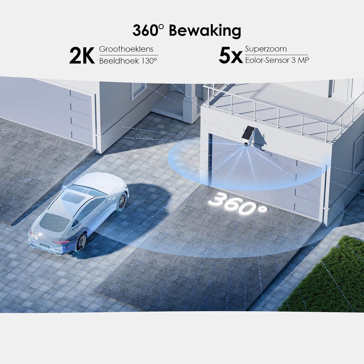 SnelShoppen - Draadloze 2K Bewakingscamera Voor Buiten, Accu, Zonne-energie, 360° PTZ, Bewegingsmelder, Nachtzicht, Weerbestendig, Lange Batterijduur,