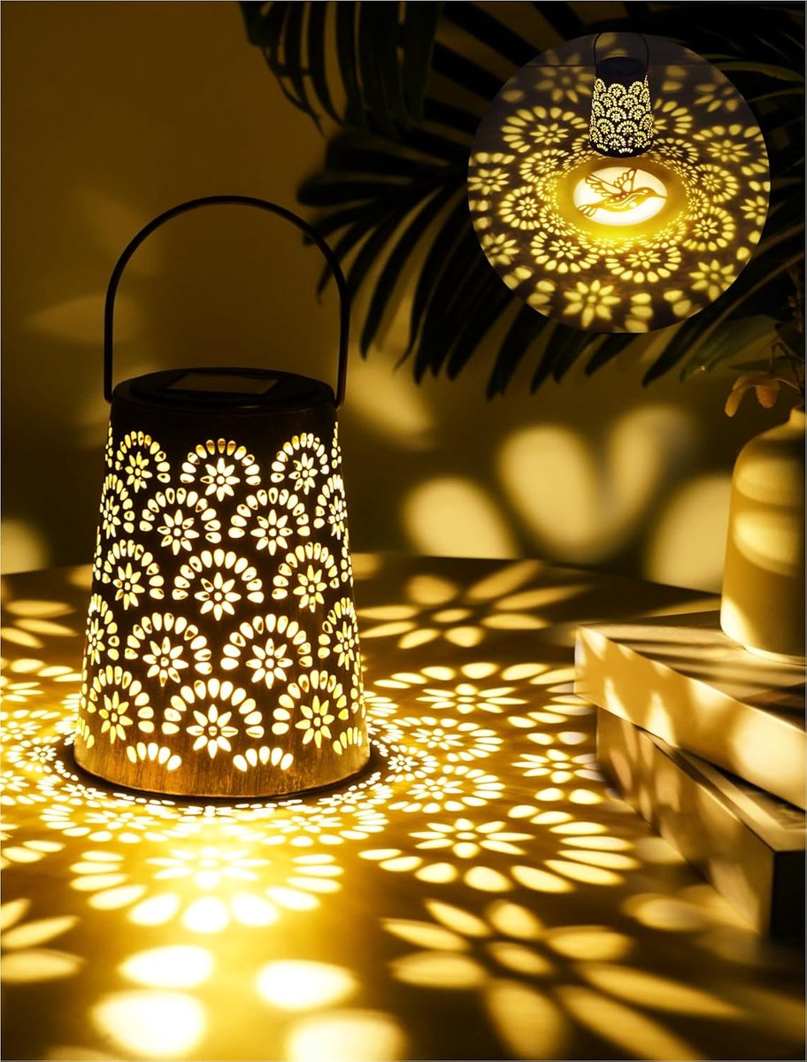 SnelShoppen - OUILA Solarlampen voor Buitenshuis - Weerbestendige Metalen Tuinverlichting IP65 - Decoratieve Hangende Zonne-energieverlichting voor Ba