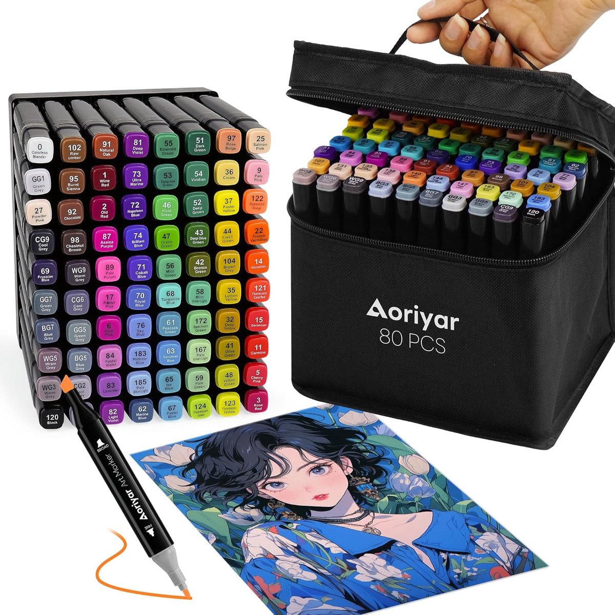 SnelShoppen - Alcohol Marker Dual Brush Pens Set 80 Kleuren - Graffiti Stiften, Permanent Twin Marker, Brush Tip, Pastel, Highlighter voor Volwassenen
