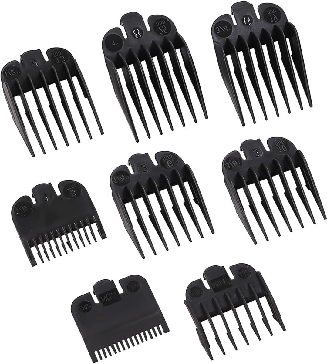 SnelShoppen - 8 Stuks Trimmer Opzetstukken Tondeuse Clip Guards Haar Clip Gids Kam Set 1,5 mm tot 25 mm - Zwart, Duurzaam ABS Materiaal, Universeel