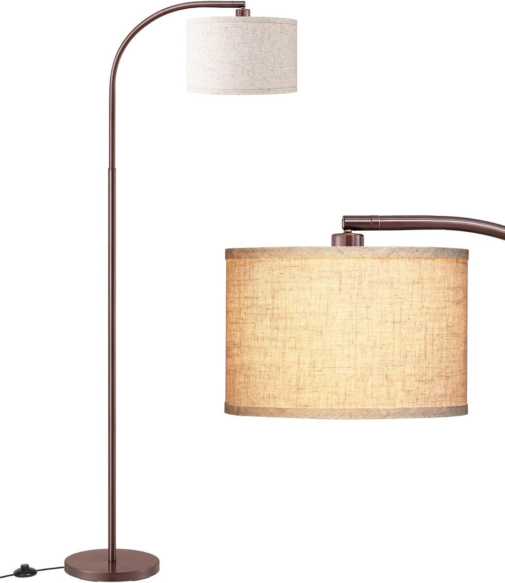SnelShoppen - Verstelbare Vloerlamp met Beige Linnen Lampenkap, LED Booglamp met E27 Fitting, Moderne Leeslamp voor Woonkamer, Slaapkamer & Kinderkame