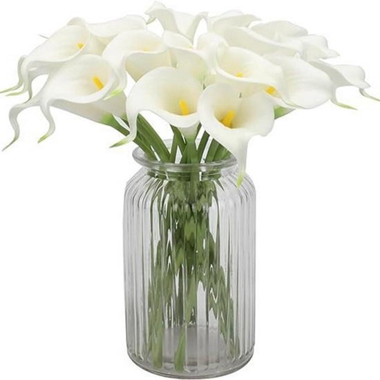 Kunstmatige Calla Lelies - Nep Bloemen - Bruiloft Decoratie - Real Touch Latex - 10 stuks - Wit met Gele Kern