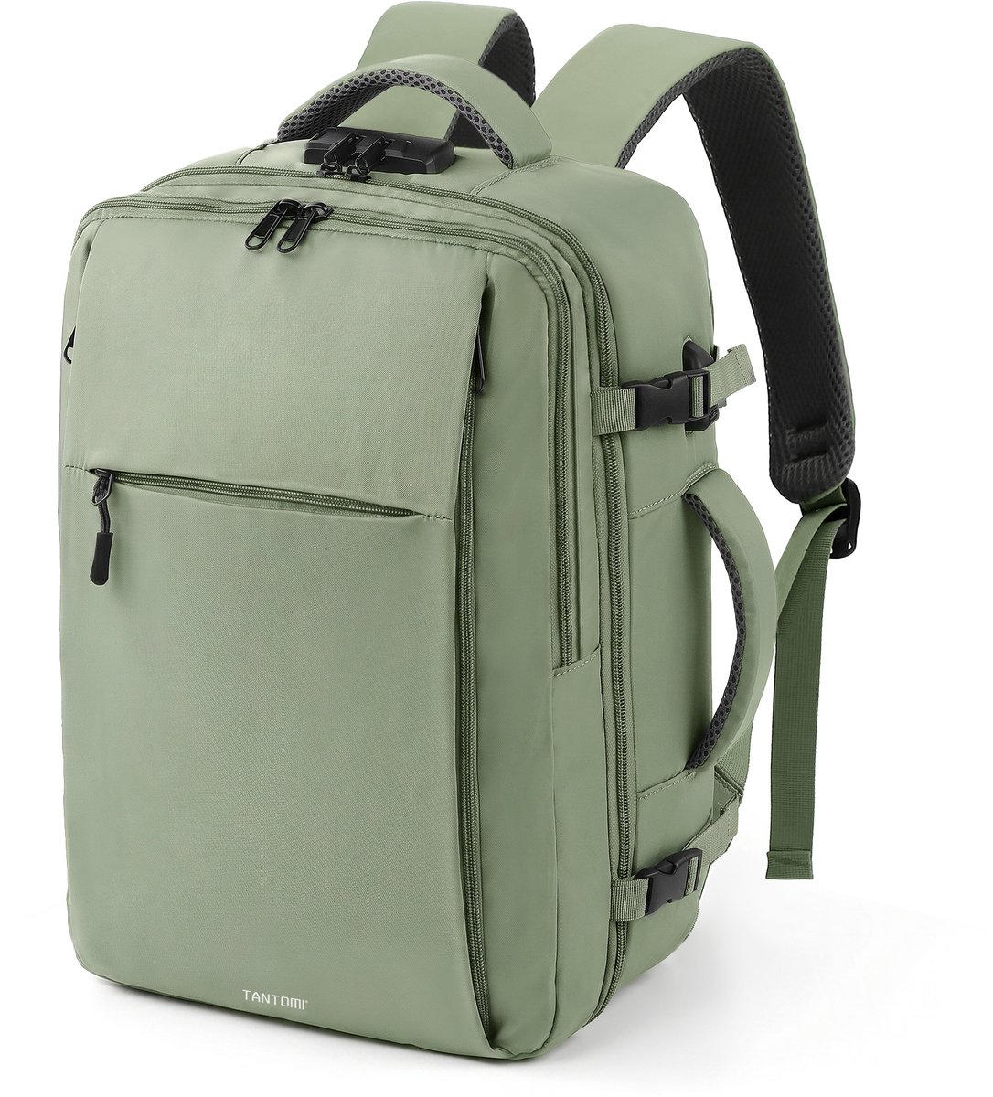 TANTOMI - Handbagage Rugzak - 31L - 47x33x20 cm - Spatwaterdicht - Underseater - 14 inch Laptopvak - met USB-poort en geïntegreerd antidiefstal cijferslot - Reistas voor Dames & Heren - Weekendtas - Groen
