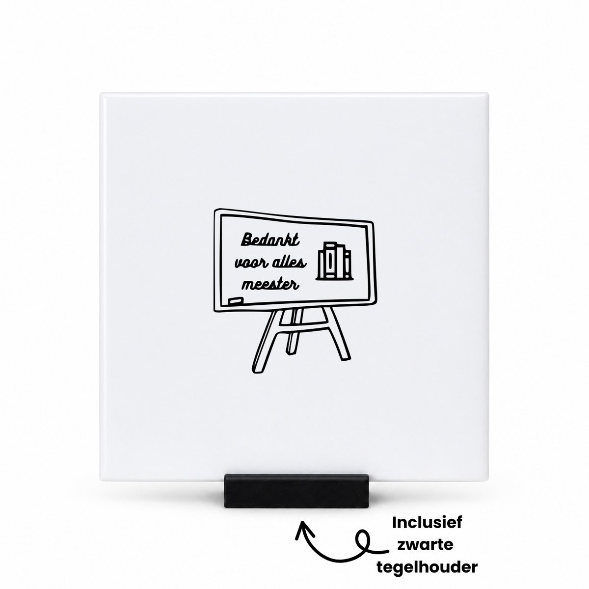 Hacebo Bedankt voor alles meester tegeltje met tegelhouder - Meester - Cadeaupakket meester - tegeltjes met tekst - einde schooljaar - afscheid - Leuk cadeau voor je meester om te geven - spreuktegels - 10.8x10.8 CM Wit