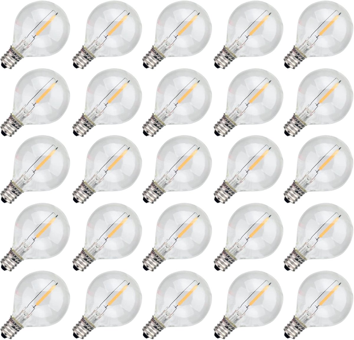 SnelShoppen - G40 Vervanglampen 25 Stuks, 0.6 W Warm Wit 2200K, E12 Gloeilampen voor Buiten, Balkon, Feesten, Tuin, Decoratie