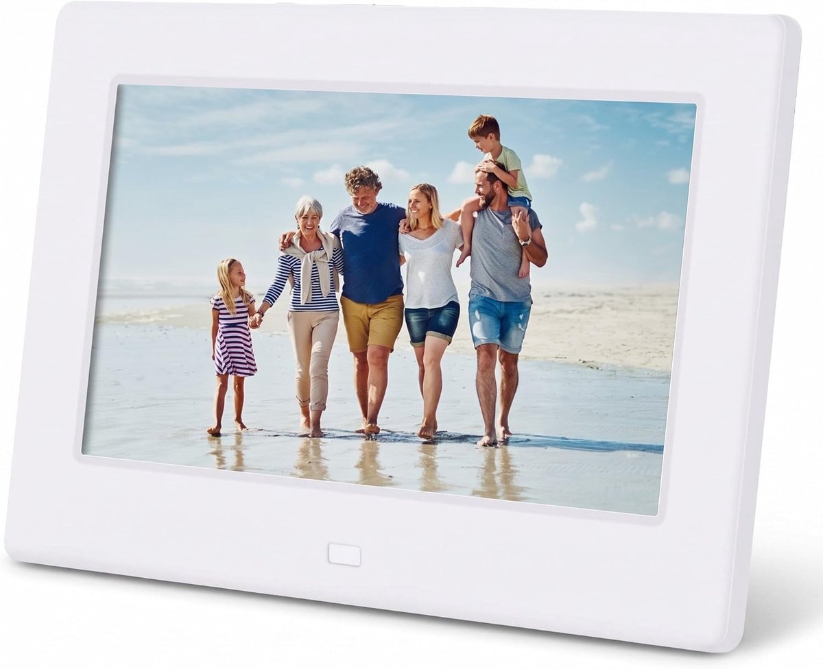 SnelShoppen - Digitale Fotolijst 7 Inch 1080p HD, Elektronische Foto Frame met Afstandsbediening, Alarmklok, MP3/MP4, SD Card/USB, Wit