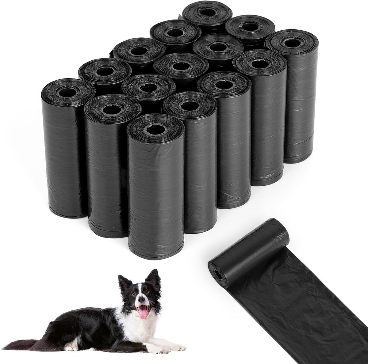 SnelShoppen - 225 Stuks Hondenpoepzakken - Sterke, Lekvrije Zwarte Poepzakken 22x30cm - Handige Afvalzakken voor Honden - 15 Rollen, 15 Zakjes per Rol