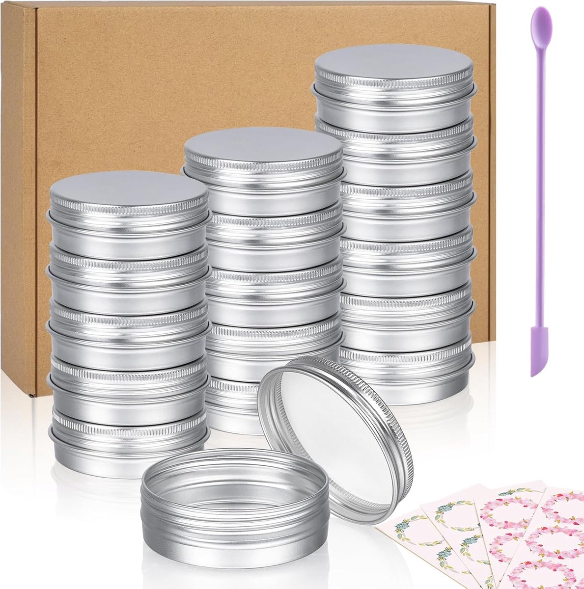 SnelShoppen - 24 Stuks Aluminium Tins 30ml - Draagbare Blikken met Deksel voor Lipbalsem, Zalf, Cosmetica, Mini Kaarsen, Creatief Gebruik, Zilver