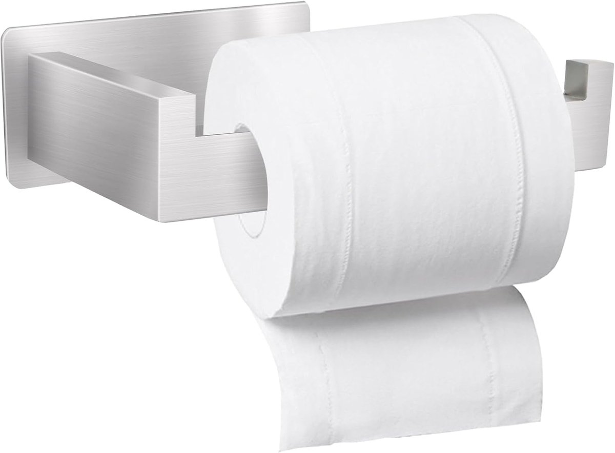 SnelShoppen - Toiletpapierhouder zonder boren, Zelfklevende Toiletrolhouder, RVS, 16cm, Toilethouder voor Badkamer en Keuken (Zilver)