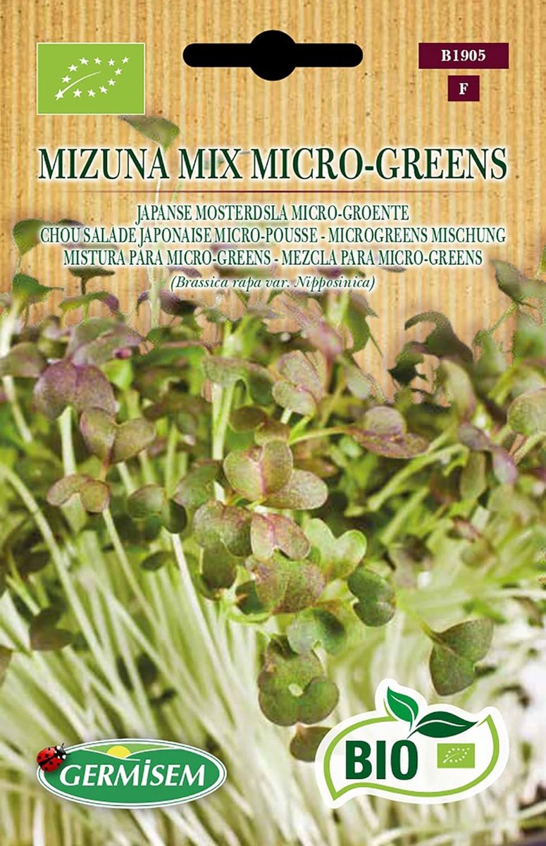 SnelShoppen - Germisem Biologische Mizuna Mix Microgreens Zaden 10g - Gezonde Groenten, Eenvoudig Te Telen, Rijk Aan Smaak, Perfect Voor Salades, Keuk