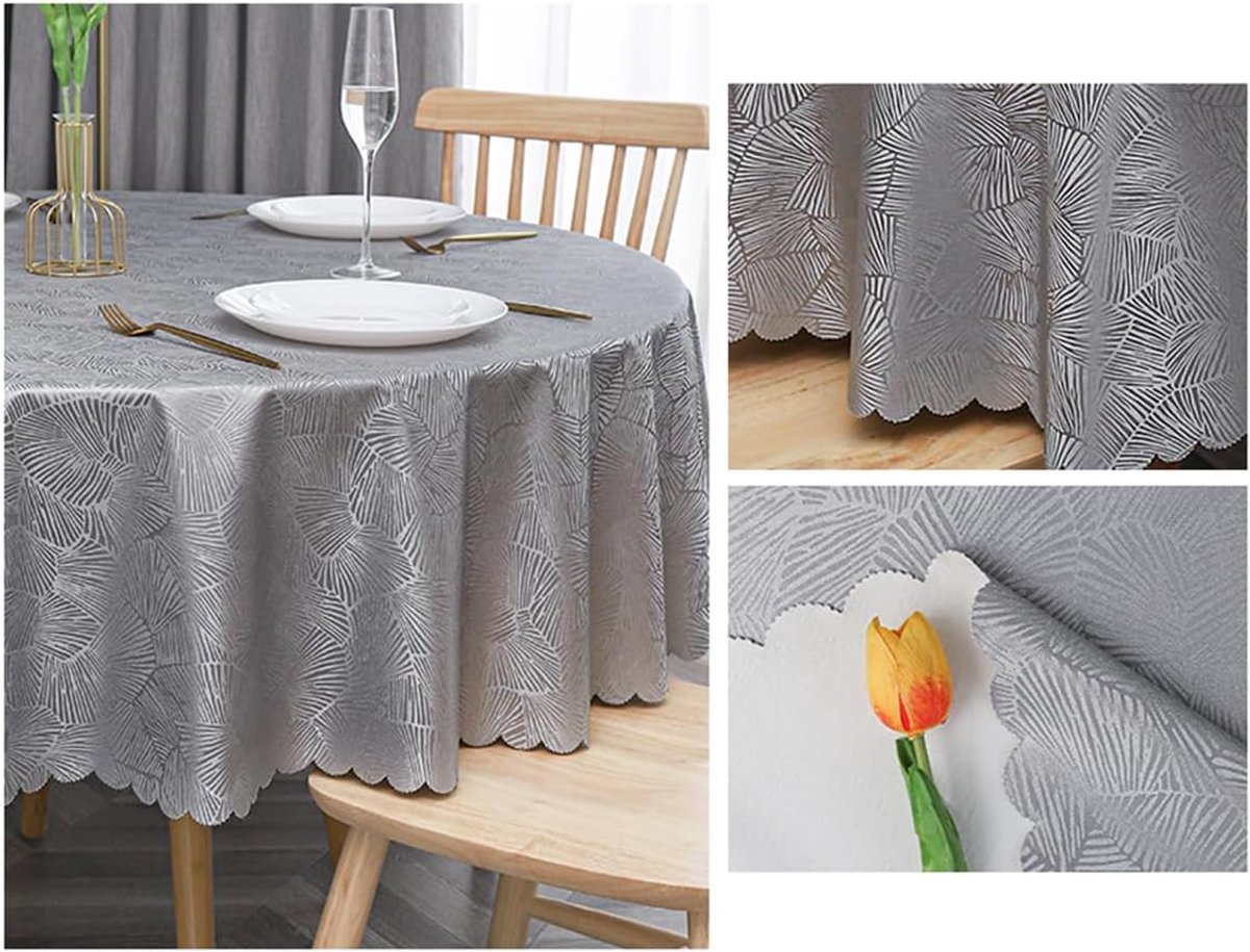 SnelShoppen - Ronde PVC Tafelkleed 160 cm - Dikke Water- en Vuilbestendige Tafelbedekking - Krasbestendig - Grijs - Voor Feest, Tuin, Keuken en Campin