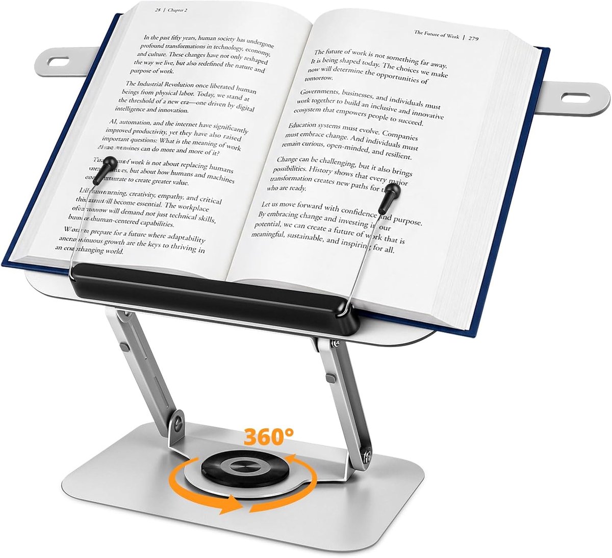 SnelShoppen - Boekenstandaard voor Lezen, Verstelbare Boekenhouder, 360° Draaibaar, Opvouwbare Leesstandaard met Elastische Boekklem, Metalen Leesstan